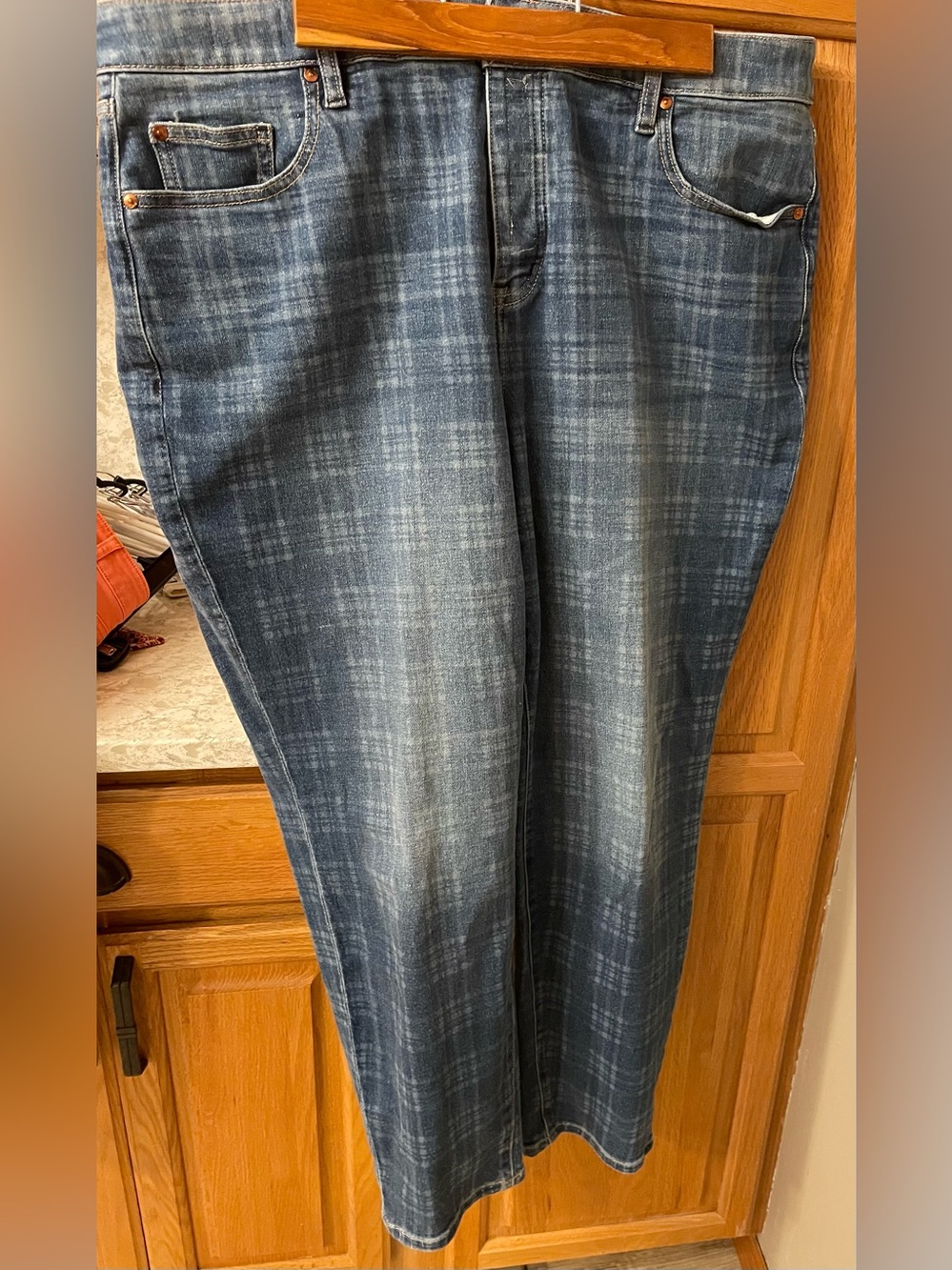 Lane Bryant Blue Plaid-Effect Straight Jeans